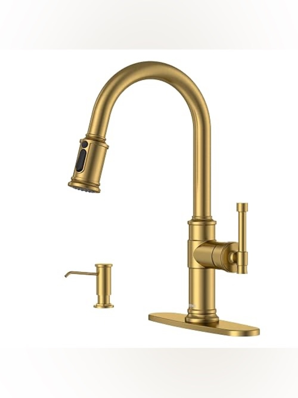 DAYONE BRUSHED GOLD/BRASS PULL DOWN KITCHEN FAUCET, 3 SPRAY MODES, SOAP DISPENSE